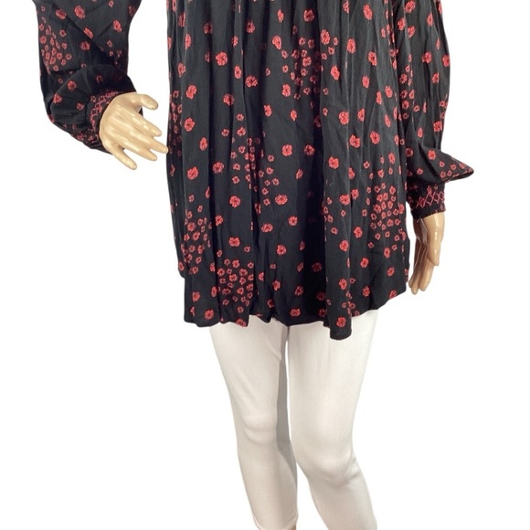 Free People Black Floral Smocked Swing Tunic Mini Dress M - Picture 3 of 7